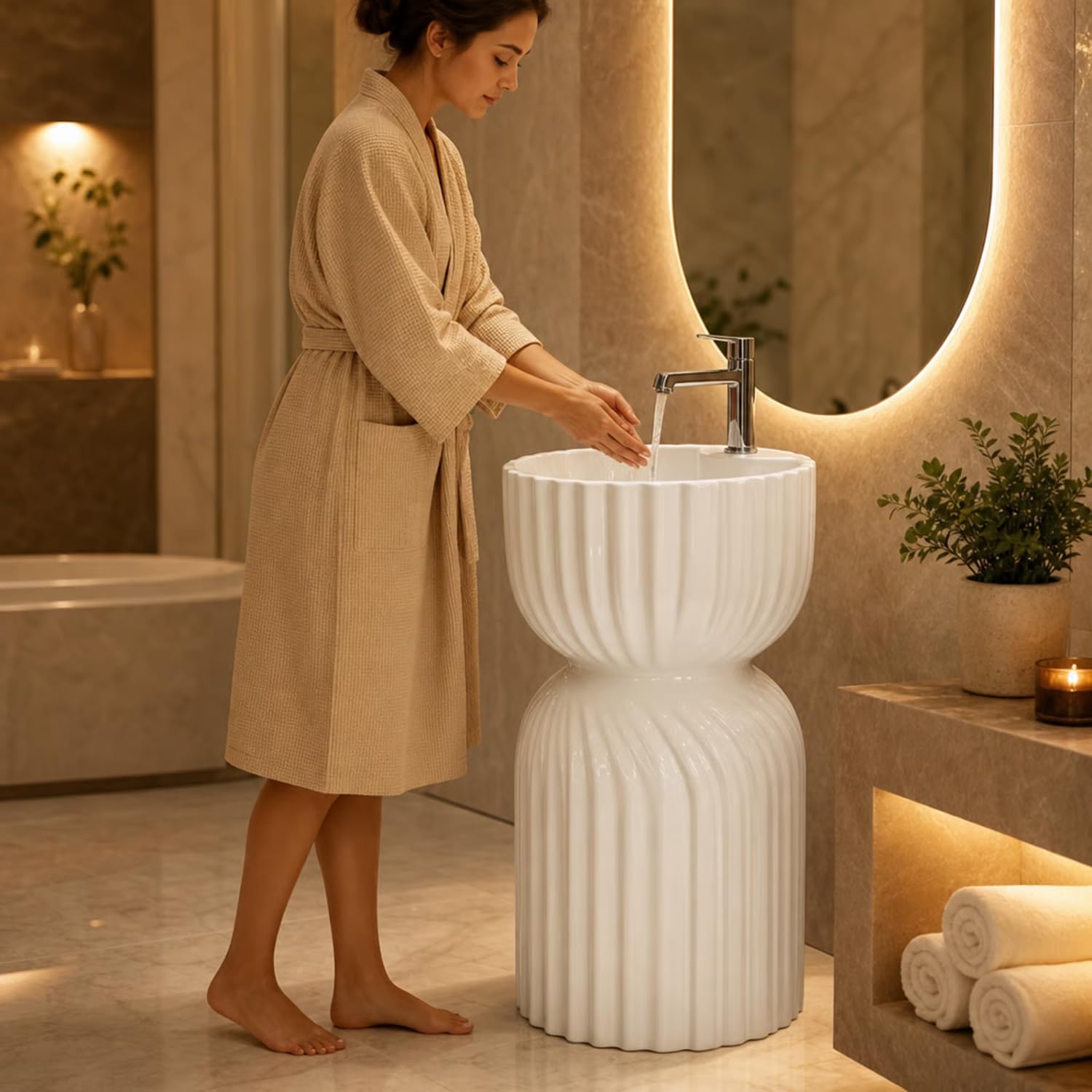 Well Set Luxury Ceramic One Piece Wash Basin Premium Stand Wash Basin Squre For Home | Office | Hotel (Glossy White)-image-37