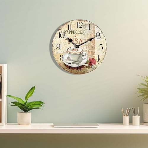 Miniatura 8 de Eruner - Reloj de pared de estilo italiano de 14 pulgadas, elegante reloj de pared de oficina con estilo de cocina, efecto moteado de madera, sala
