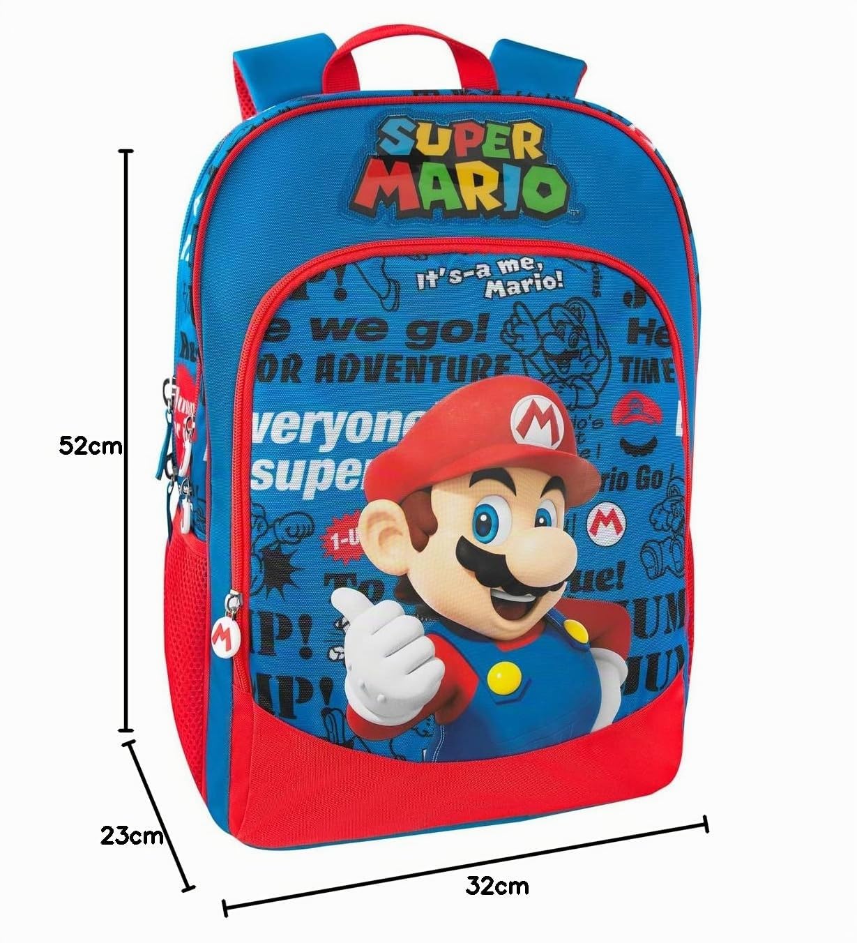 SUPER MARIO - Zaino Scuola Trolley Ufficiale Super Mario con Maniglia Regolabile, Spallacci Imbottiti e Regolabili, Tasca Frontale e Chiusure A Zip, 32x47Hx21 cm