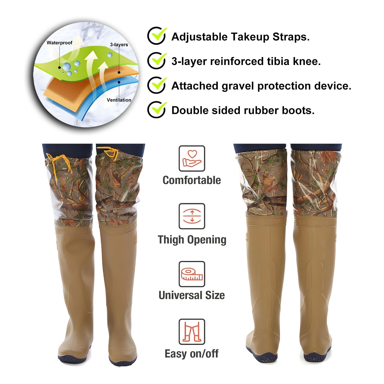 Waders hip Wader da Pesca Impermeabili, Waders Mimetici Marroni con Impugnatura Più Forte, Per La Caccia Nelle Paludi E Nei Laghi