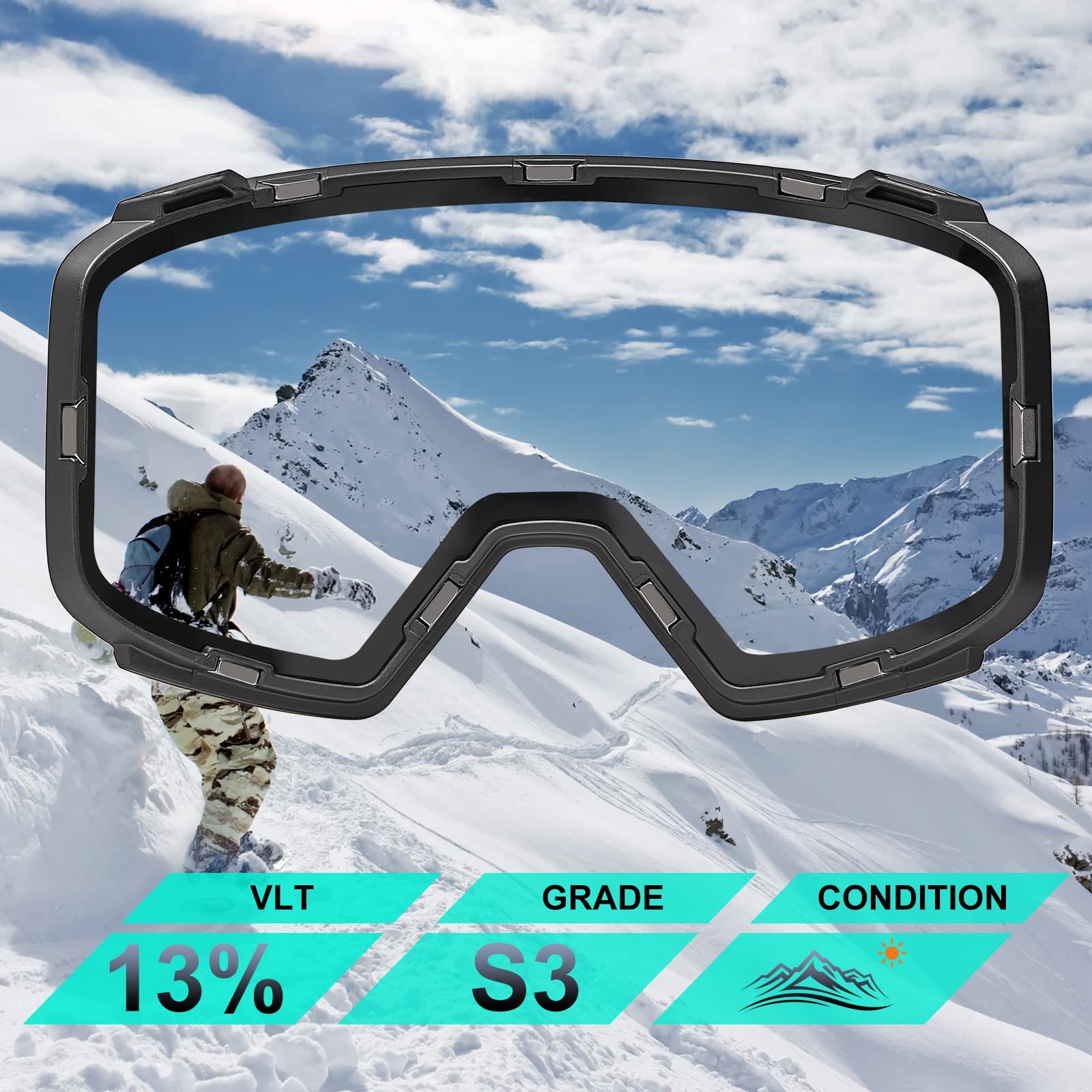 AVAWAY Masque de Ski Homme Femme Lunettes de Ski Lentille magnétique UV Protection Remplaçable, résistant à l'eau, au brouillard et au vent, Solide et sûr, Ski Snowboard Autres Sports Hiver