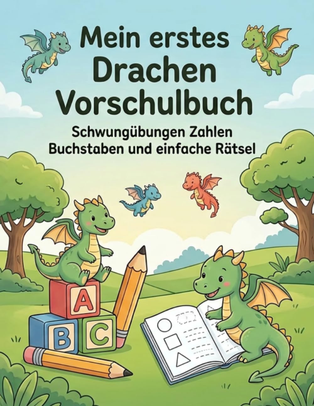 Mein erstes Drachen Vorschulbuch für Kinder ab 4 Jahren: Schwungübungen, Zahlen, Buchstaben und einfache Rätsel
