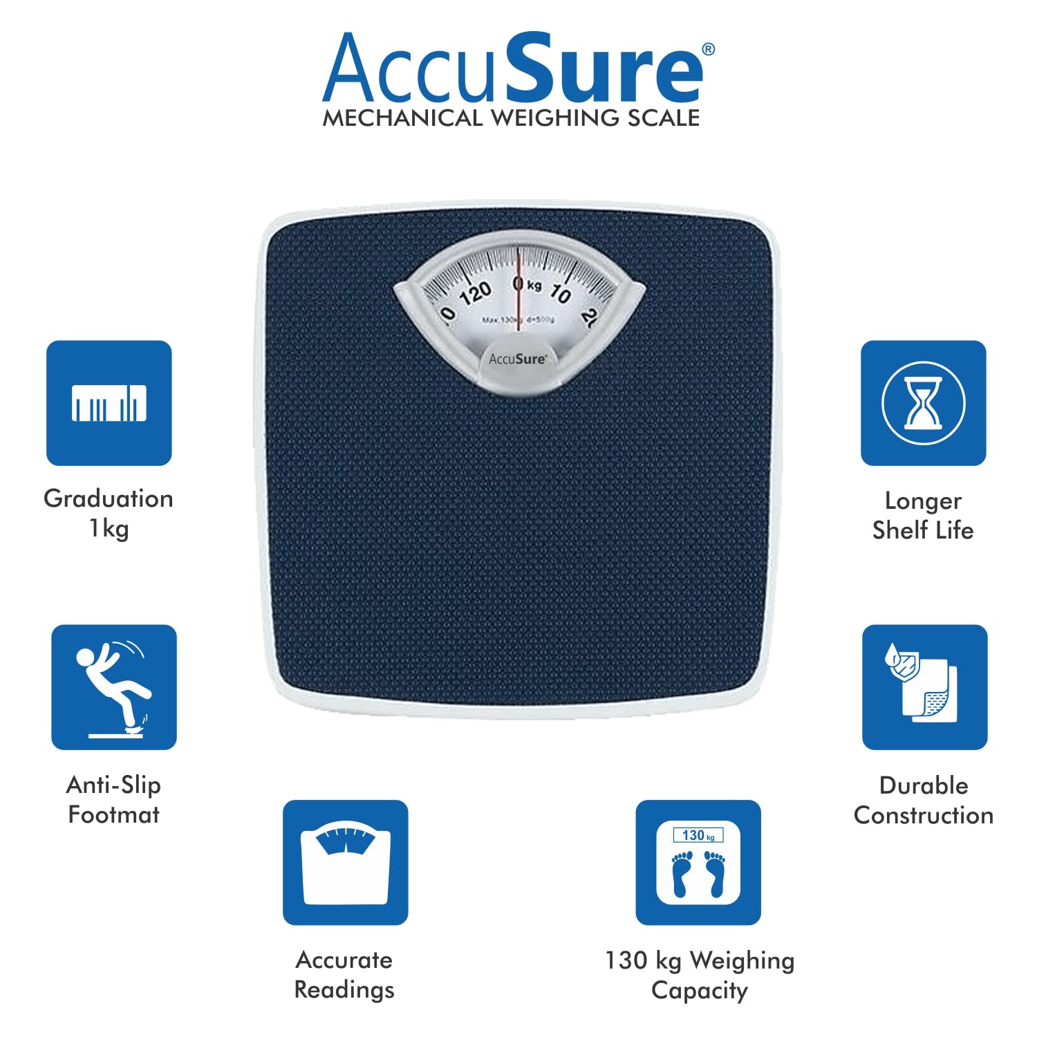AccuSure Mechanical Weight Machine|Elevating Accuracy for Body Weight Measurement up to 130kg with 100g Precision, Analog Bathroom Scale for Health Management - Durable, Easy-to-Read. 1