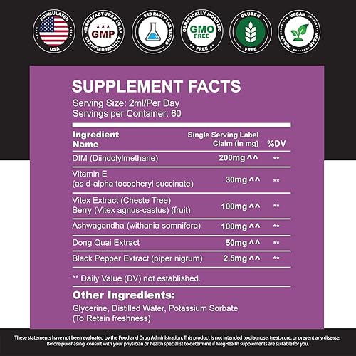 Miniatura 6 de Suplemento DIM con Ashwagandha, Dong Quai, extractos de Vitex, 200 mg de diindolilmetano, equilibrio hormonal, suplementos para la menopausia - PMS