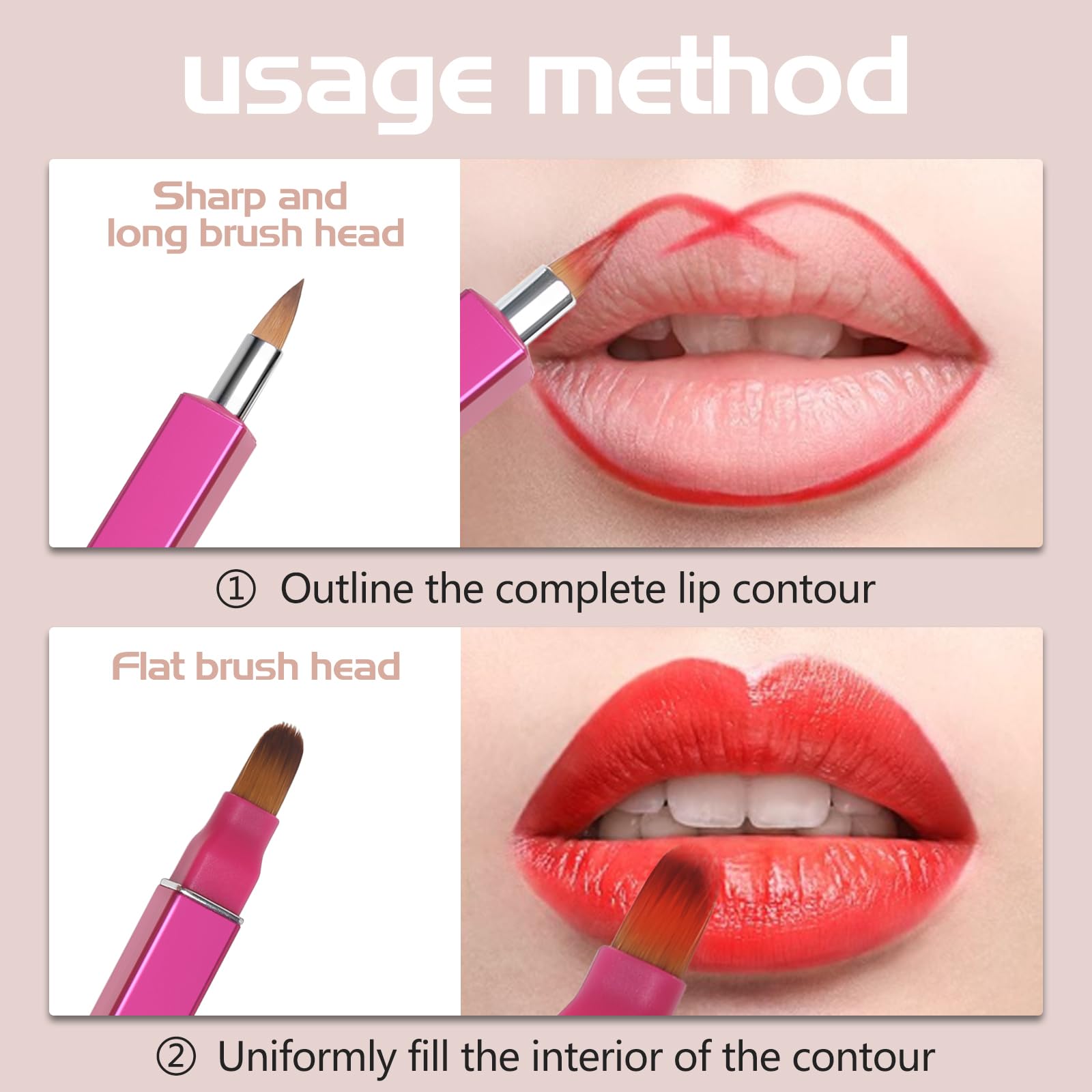 Retractable Retractable Dual-ended Lipstick Brush Double-ended Lip Makeup Brush Lip Gloss, Eyeshadow-2PCS (Gold + Rose) - Image 2