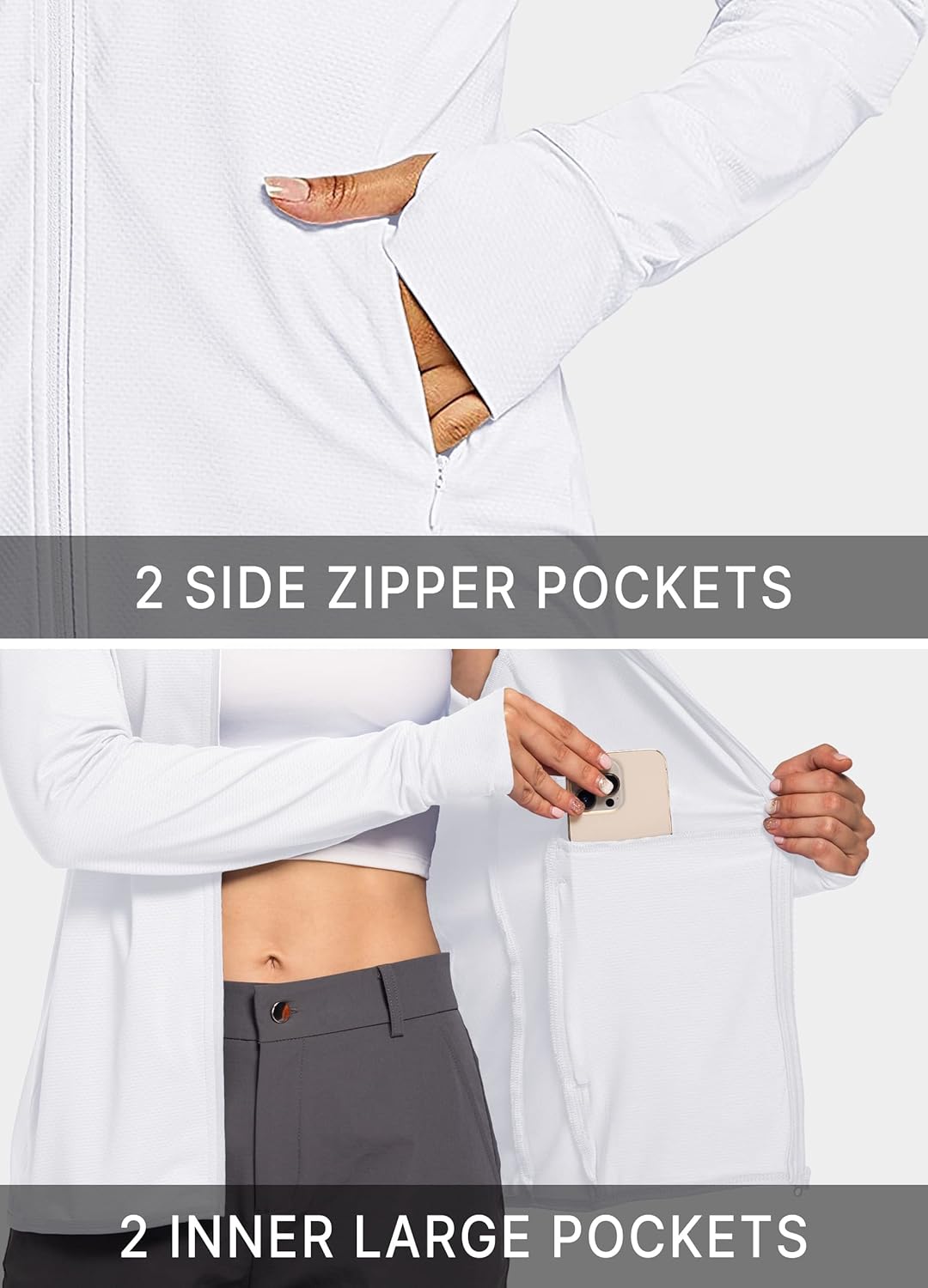 ChinFun Women's Sun Protection Hoodie Jacket UPF 50+ Full Zip Long Sleeve Running Hiking Performance Sun Shirt - Image 3