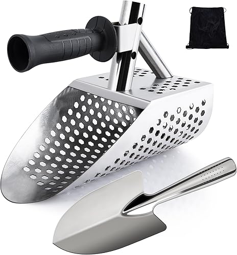 Cuchara de arena para detección de metales, pala de playa de acero inoxidable para adultos, pala de arena con mango largo para playa, caza del