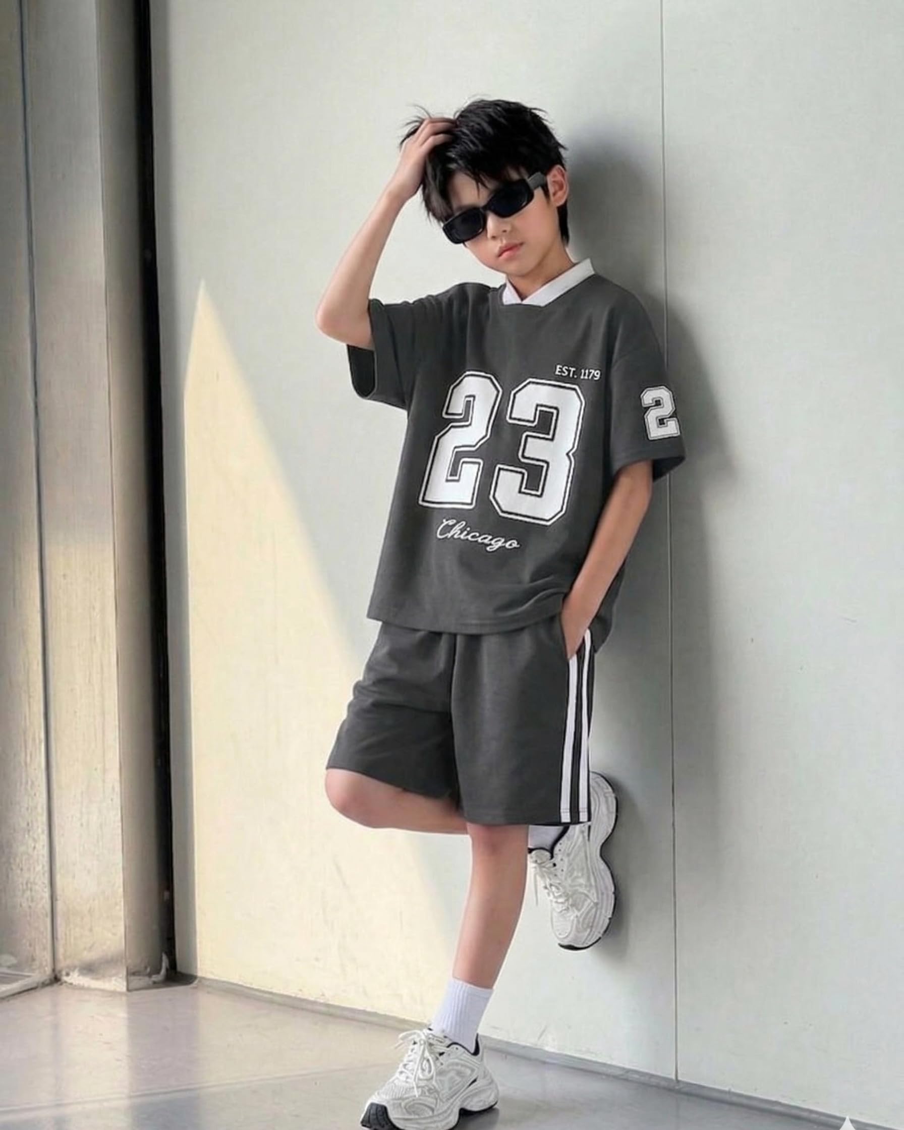 Lymio Set di maglietta e pantaloncini per bambini, abbigliamento estivo per bambini, abbigliamento casual in misto cotone per bambini, set di maglietta e pantaloncini alla moda (SSK-06)