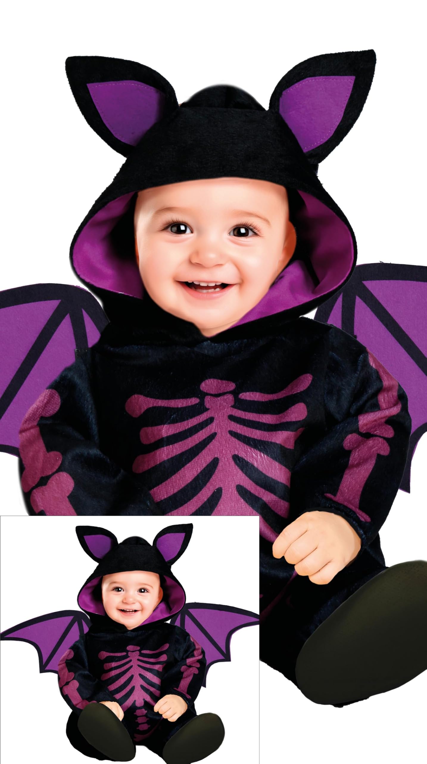 FIESTAS GUIRCA Cute Purple Bat Baby Fancy Dress Costume - Toddler Costume Including Bat Onesie with Wings - Baby Boys Age 18-24 Months