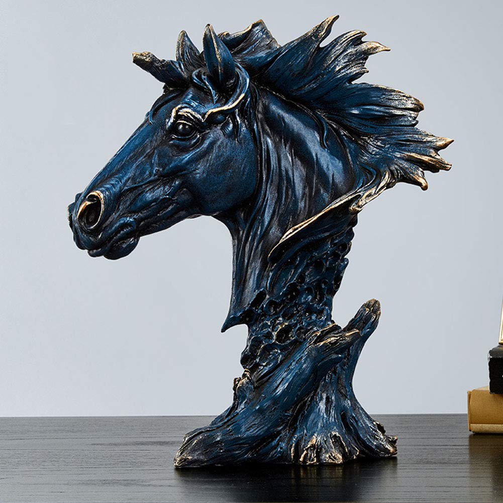 Estatua de Busto de Caballo, Modelo de Escultura de Cabeza de Caballo, Arte de Resina Envejecido Retro, colección de hogar Azul, Regalo de decoración de habitación