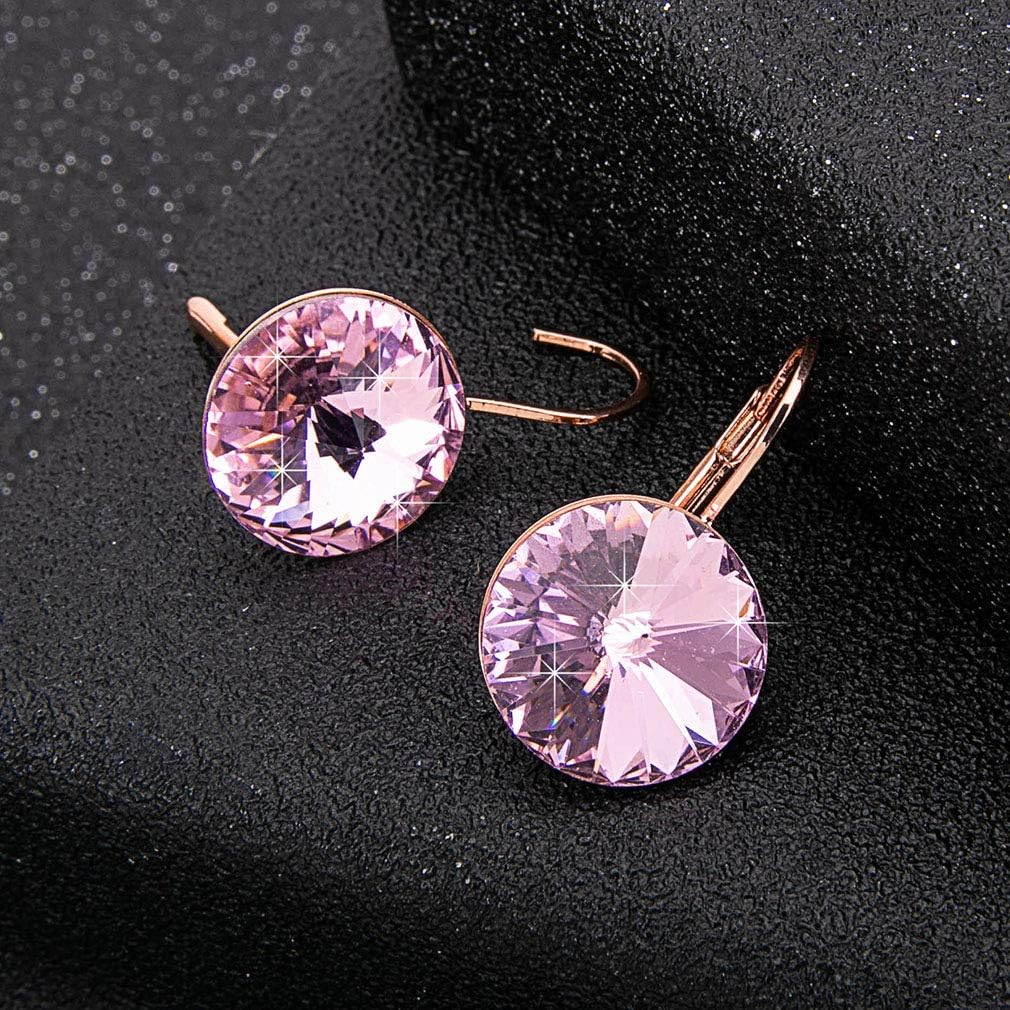 Austrian Crystal Round Drop Earrings for Women 14K Gold Plated Hypoallergenic Leverback Hoop Earrings - Image 3