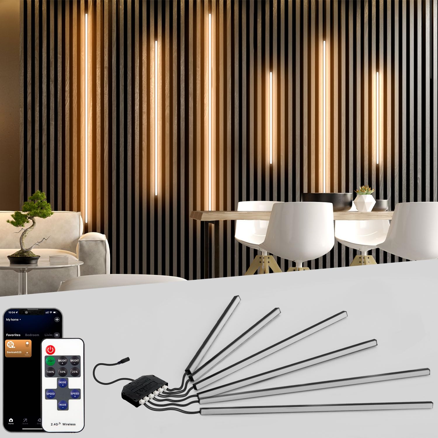 Lichaser Schwarz LED für Akustikpaneele, 6 Stück Eingebetteter Akustikpaneele LED Streifen Warmweiss Alexa Kompatibel, Selbstklebend Strip für Wandpaneele Beleuchtung, Regal (40 * 2+60 * 2+90 * 2 cm)