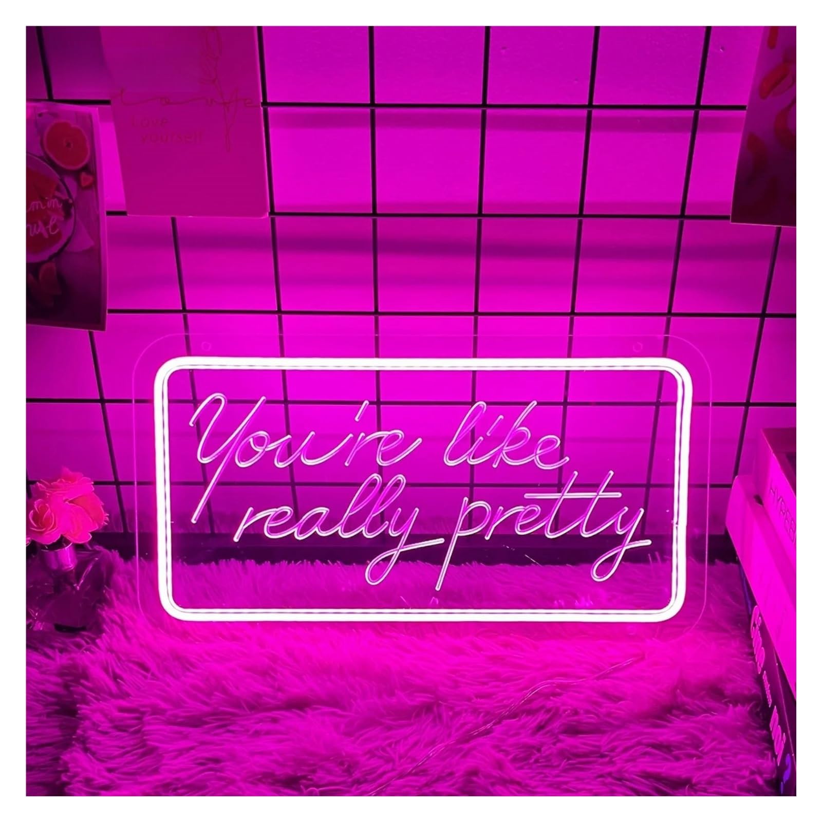 LEMST Signs Lamp You're Like Really Pretty Carved Neon Sign Light for Wall Bedroom Bar Bachelorette Party Room Decor USB Powered 40cmx21.5cm(A)