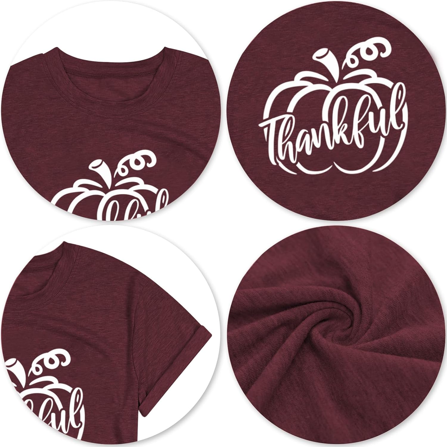 2025 Thanksgiving Shirts for Women Pumpkin T-Shirt Thankful Letter Printed Tee Tops - Image 5