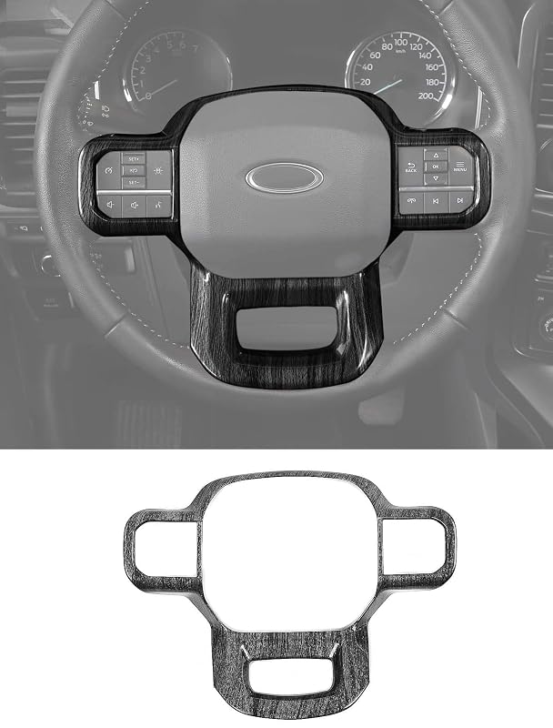 Moldura de acabamento para volante Savadicar com textura de madeira preta para Ford F150 2021 a 2024+