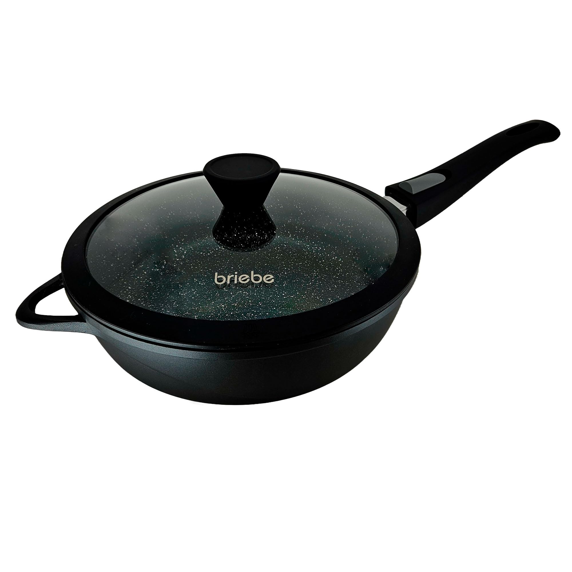 briebe Zestaw 2 patelni indukcyjnych nieprzywierających, zdejmowany uchwyt 24/28 cm, odlew aluminiowy, ILAG GRANITEC bez PFOA, szklane pokrywki, płyta ceramiczna, gaz, piekarnik, MGK-19S