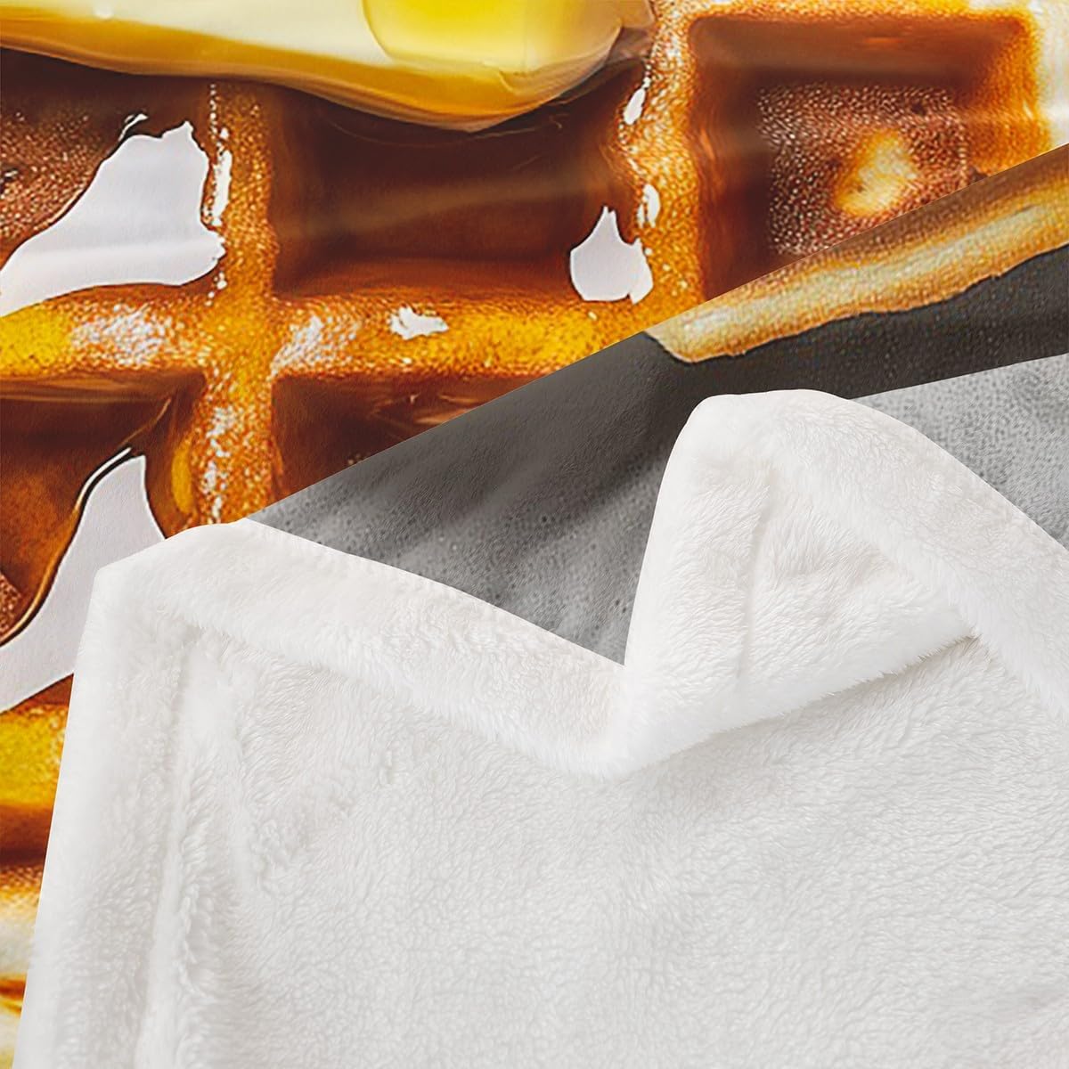 Waffles Fleece Blanket Food Theme Throw Blanket for Boys Girls Teens,Cream Dessert Bed Blanket Novelty Funny Biscuit Fuzzy Blanket Soft Cozy Bed Chair Decor 60"x80" image 4