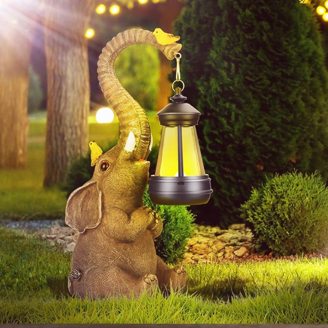 Mrsenloi Solar Elephant Outdoor Decor Statues Lights, House Warming Gifts for New Home, Outdoor Decor for Yard Art Porch Lawn Balcony, Unique