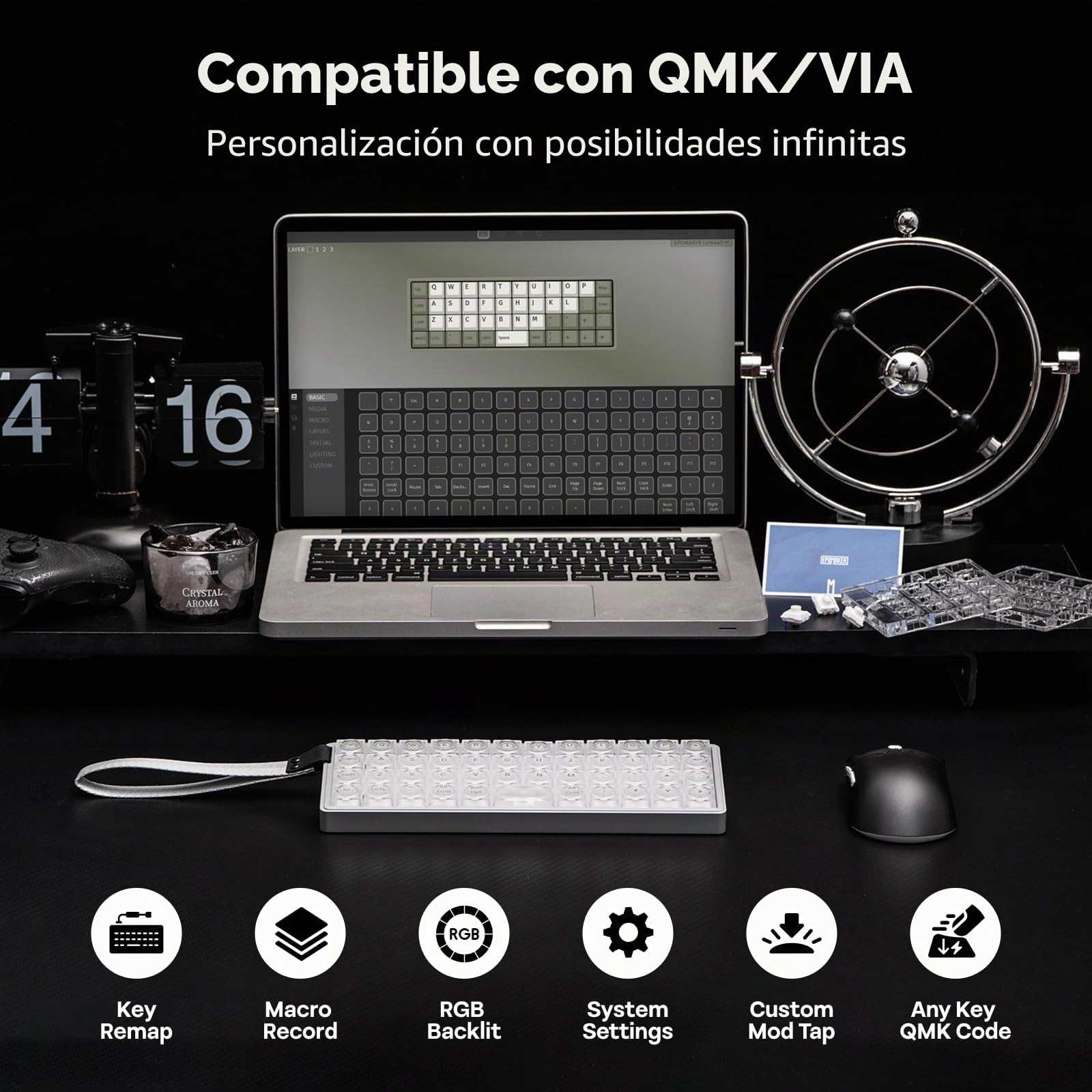 EPOMAKER Luma40 Teclado Mecánico de Bajo Perfil con QMK/Via y Metal CNC, Teclas de PC Transparente, Hot-Swap, Switch Lineal Kailh, 2.4Ghz/BT/USB, Teclado Inalámbrico para Juegos del 40% para Mac/Win