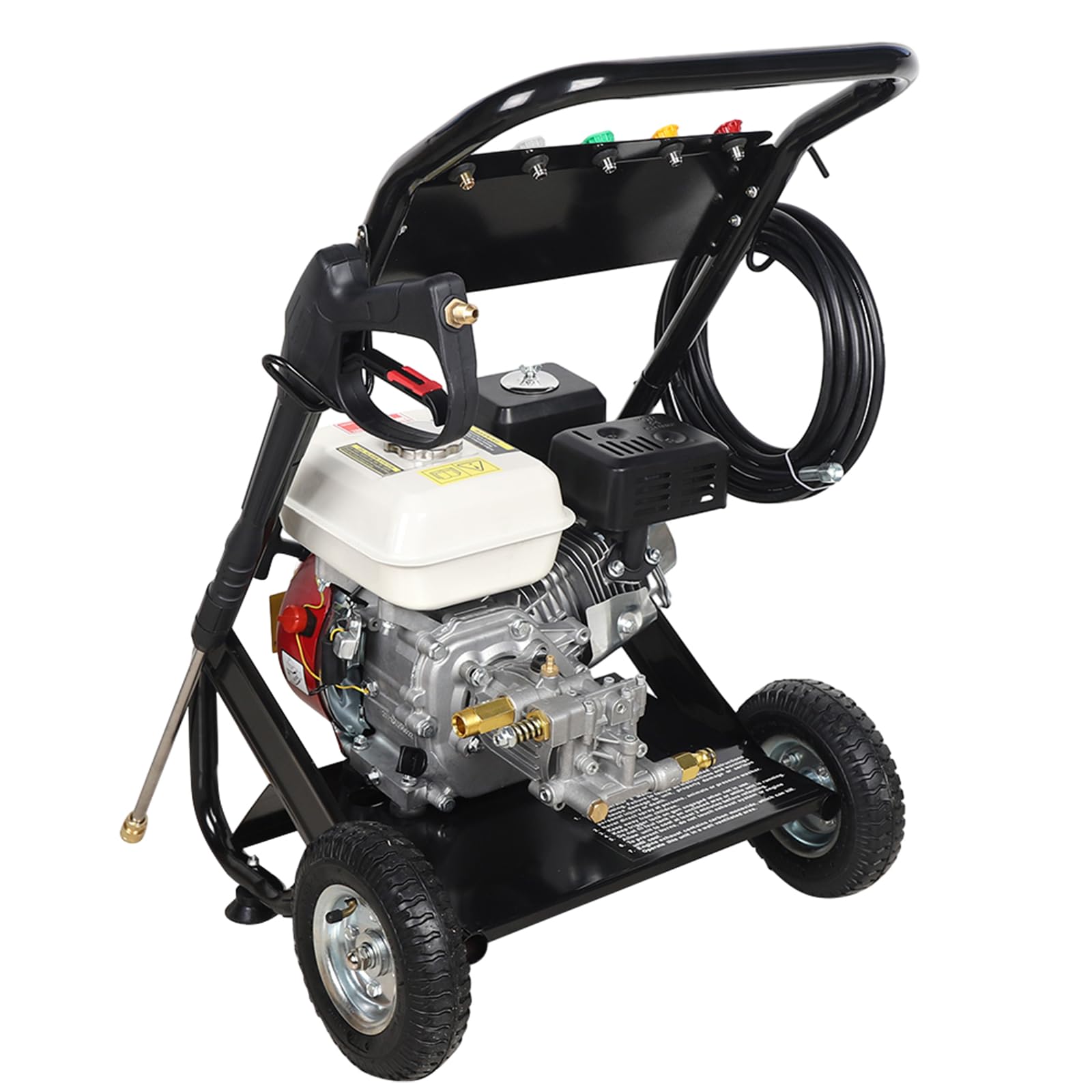 Limpiador profesional de alta presión de 7,5 CV, 4900 W, 190 bar, 4 tiempos, gasolina, autocebante, máquina de limpieza, vapor, con 5 boquillas, pistola pulverizadora, manguera para suelos, vehículos