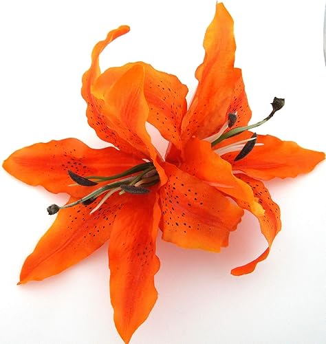 Miniatura 2 de Pinza para el cabello de seda de lirio de tigre naranja de 8 pulgadas XL doble