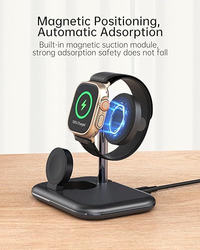 Miniatura 5 de ANPULES Cargador de reloj dual portátil para Apple Watch, estación de carga plegable para Apple Watch Series, base de carga inalámbrica compatible