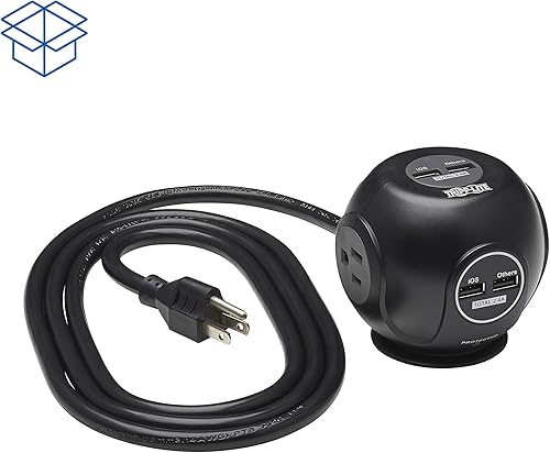 Miniatura 40 de Tripp Lite TLP66USB - Torre protectora de sobretensiones con puertos USB, 1200 julios, 5 tomas, 3 puertos USB, cable de extensión trenzado