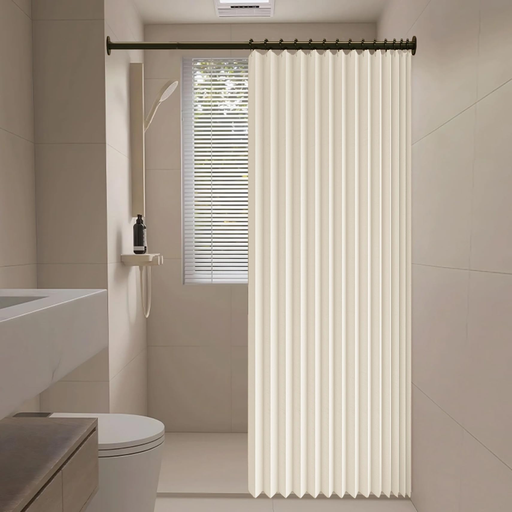 Rideau accordéon beige haut de gamme 164 x 180 cm séparateur de pièce occultant au tombé lourd