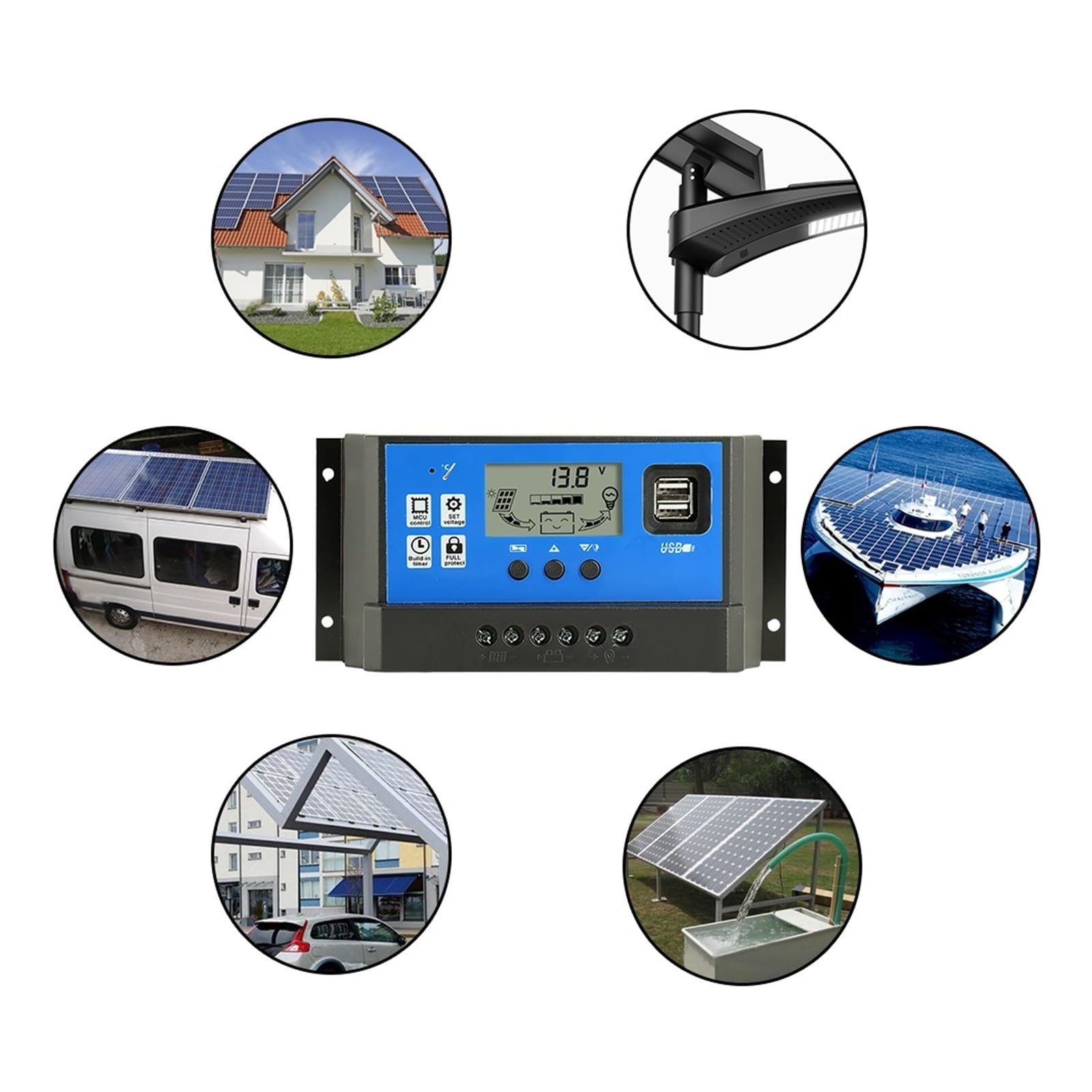 Kontroler ładowania słonecznego, Regulator Ładowania PWM Solar 30A Napięcia Akumulatora Do Systemu 12V 24V