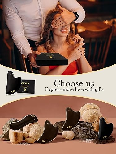 Miniatura 8 de FEXIA Gua Sha Regalo para mujeres, herramientas faciales, SPA, piedra natural negra Bian para drenaje linfático, masajeador facial, herramientas