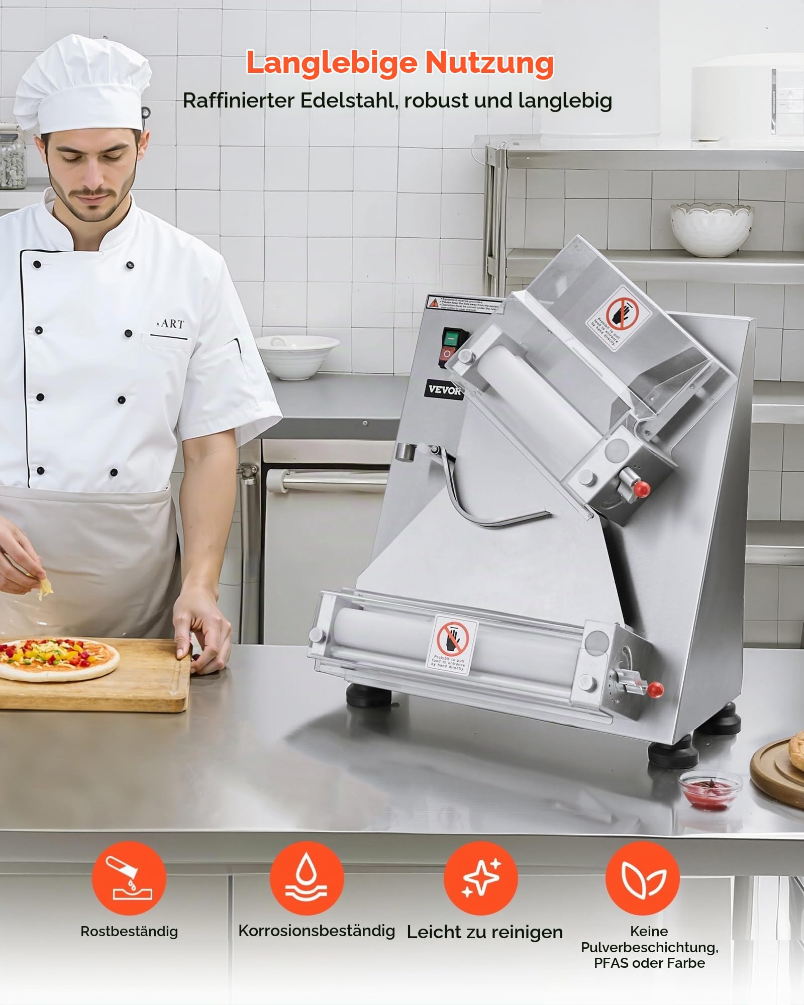 VEVOR elektrische Pizzateigpresse 355,6 mm Gebäck-Pressplatte, Brotpresse automatisch 370 W aus Edelstahl, kommerzieller Chapati Presse, Formmaschine mit einstellbarer Dicke, Teigstücke pro Stunde