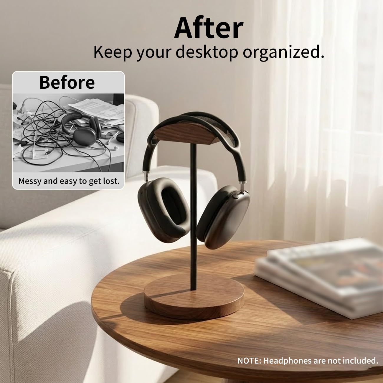 Soporte para auriculares para escritorio, madera y metal, gancho de montaje para juegos, soporte para auriculares de escritorio, soporte de artesanía funcional para todos los auriculares con