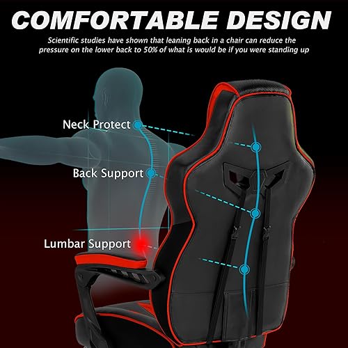 Miniatura 35 de Vonesse Silla de juegos rosa para adultos, silla de juegos de PC para niñas, silla reclinable de computadora con reposapiés, silla ergonómica de