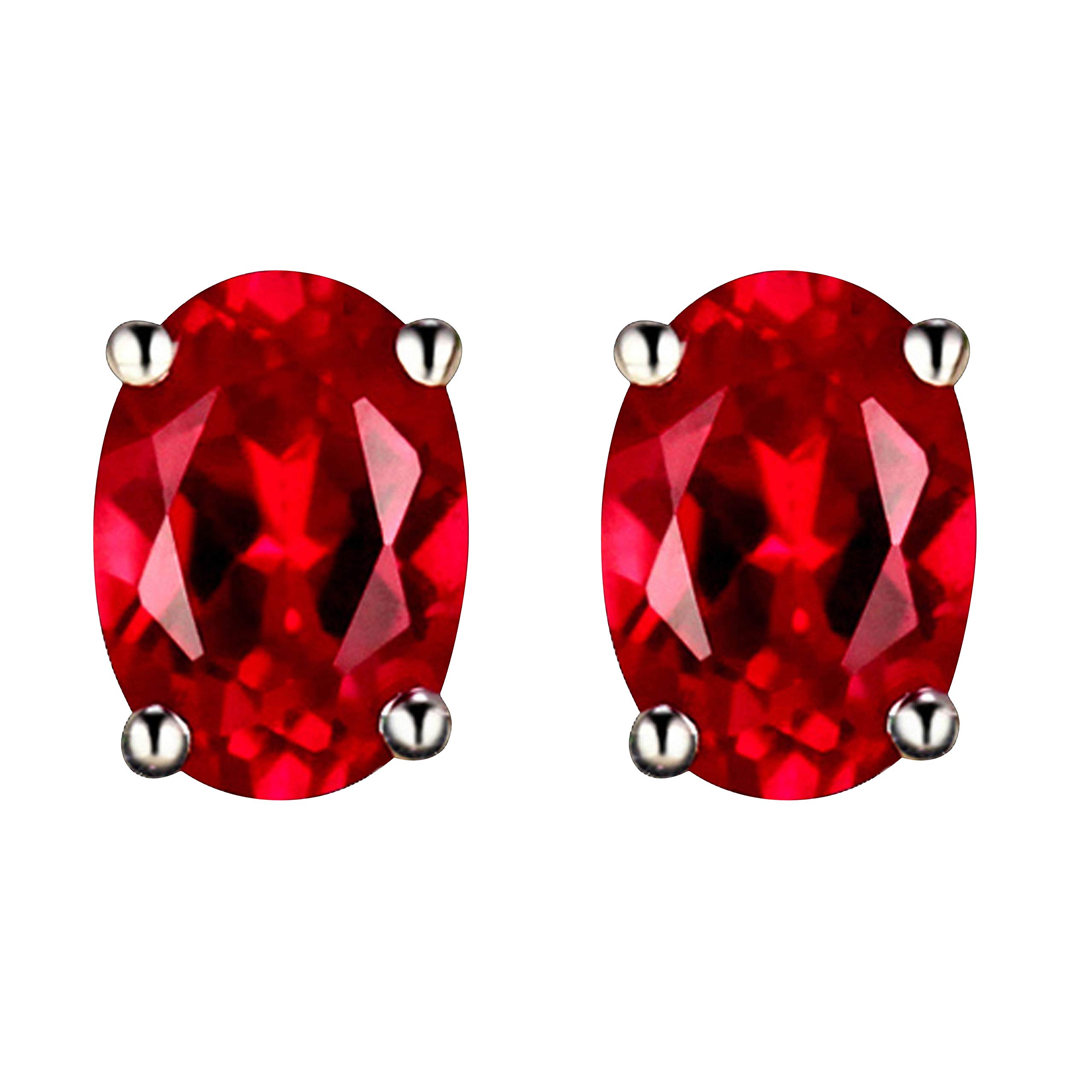 Navachi925 Sterling Silver 18k White Gold Plated 1.5ct Oval Ruby Emerald Stud Earrings