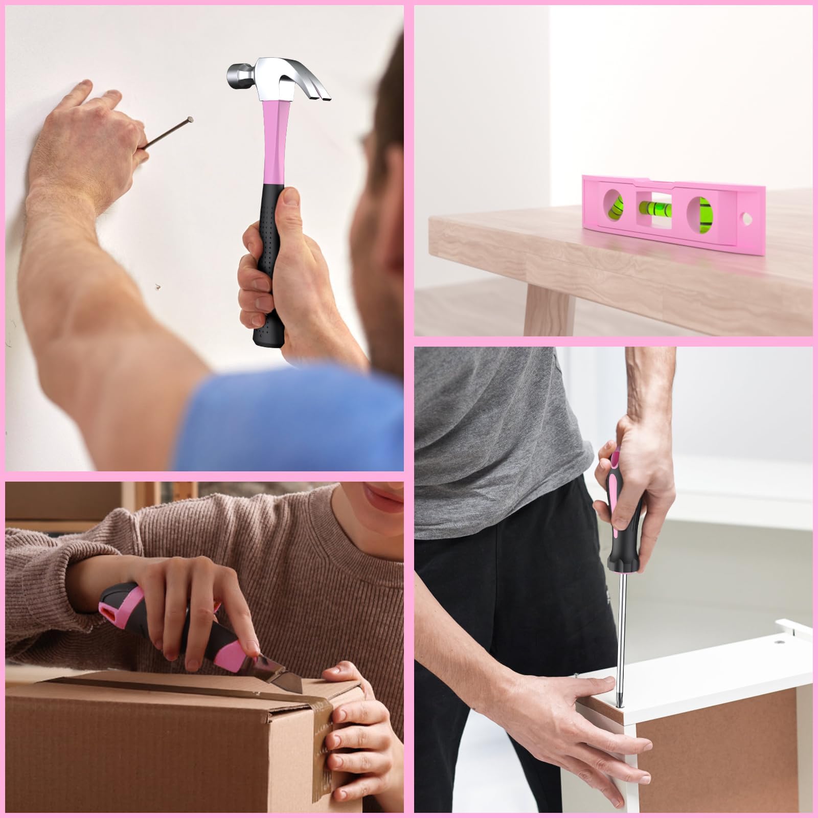 PULITUO 20V Set de Taladro Atornillador Batería Rosa, Kit de Taladro con Batería y Cargador, Regulación 2 Velocidades, Portabrocas 3/8", 21+1 Niveles de Par, LED, Set Eléctrico