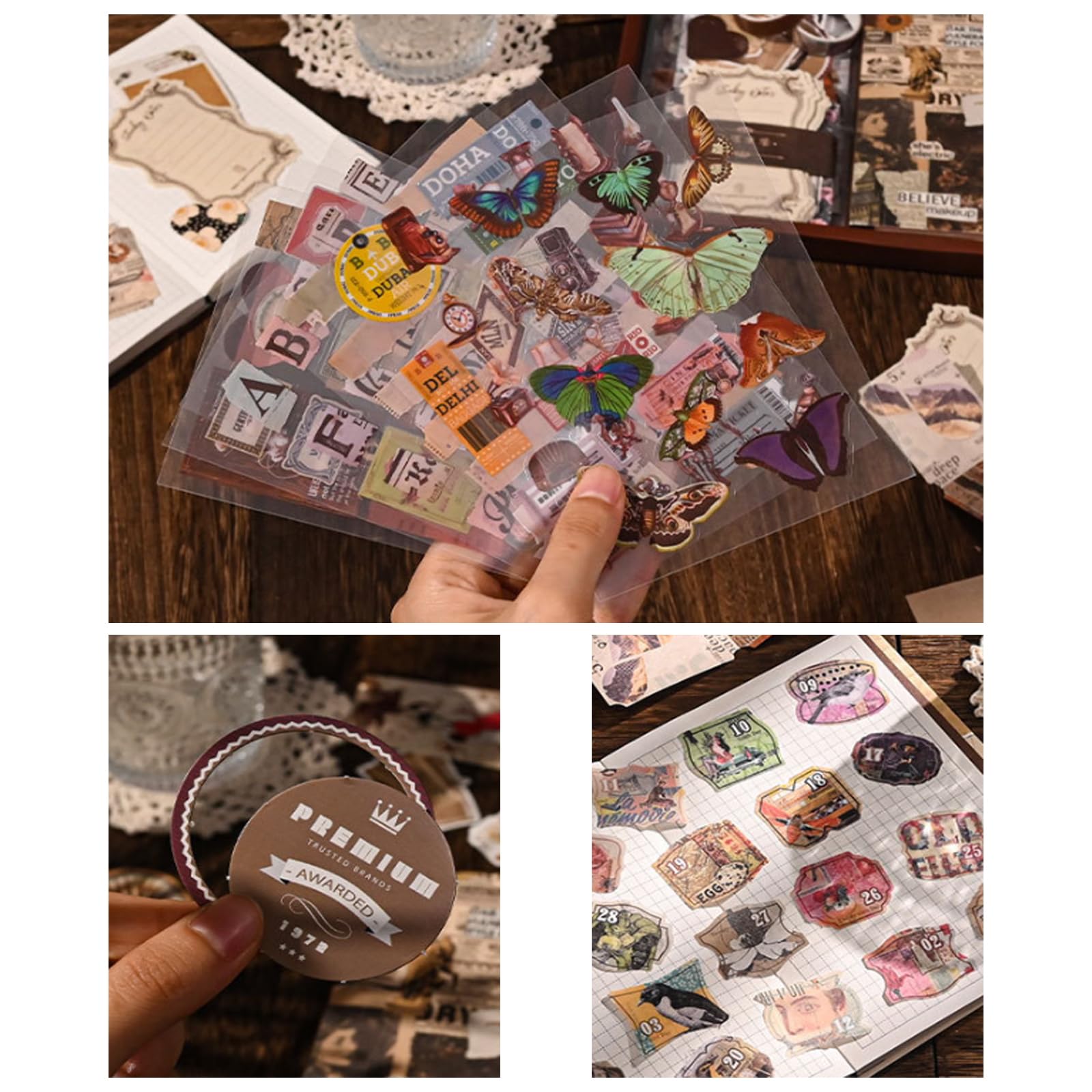 RANYAKE Estetyczny zestaw do scrapbookingu, zestaw dziennika śmieci w stylu vintage, zawiera kwadratowy notatnik A6, naklejki, akcesoria materiałowe do scrapbookingu, do dekoracji, rękodzieła, 260 szt