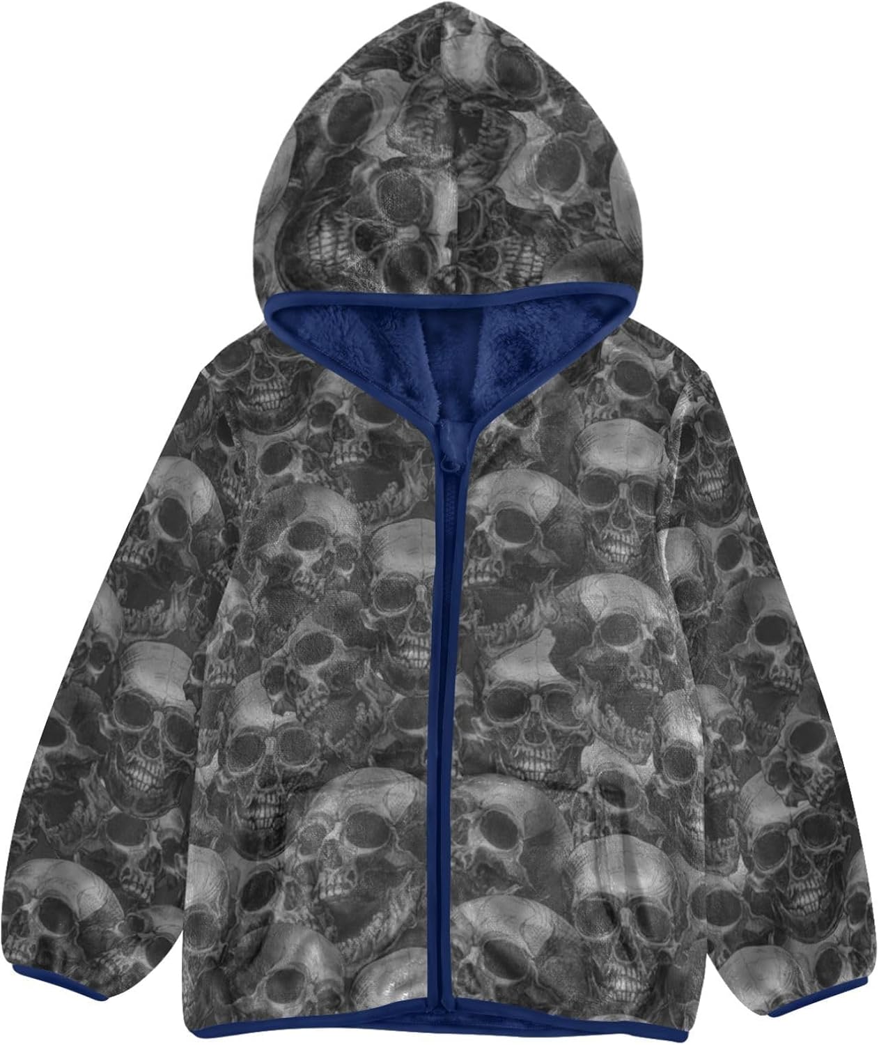 Skull Pattern Hooded Fleece Jacket Toddler Children Winter Coat Navy Blue Baby Boys Hoodie