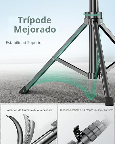 Miniatura 3 de SENSYNE Trípode de teléfono de 62 pulgadas y palo para selfie, soporte extensible para teléfono celular con control remoto inalámbrico y soporte