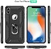 for iPhone X Case, iPhone Xs Case with Screen Protector, Silicone Shockproof Military Grade Protective Phone Cover with Ring Kickstand for Apple iPhone X/Xs (Black)