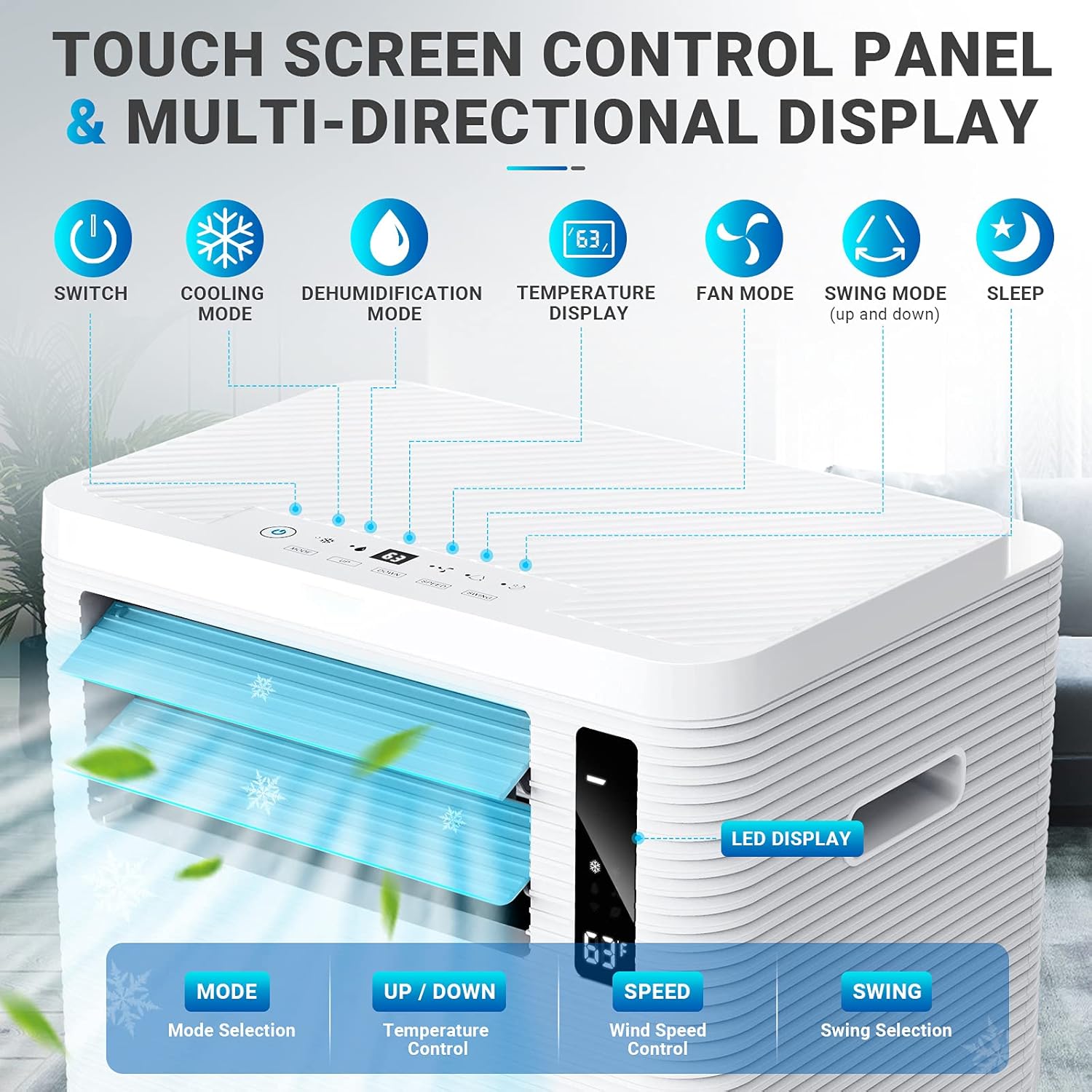 Close-up of the touch screen control panel with LED display
