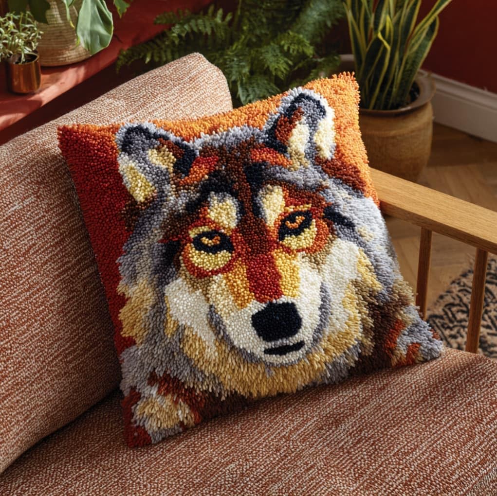 Axiangzik Wolf Latch Hook Cushion Kit For Beginners,