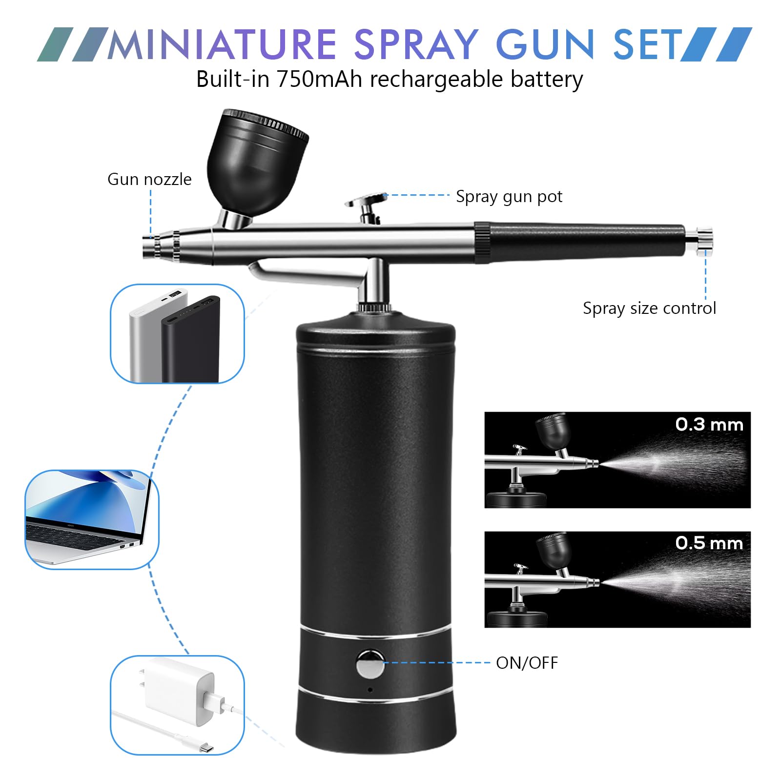 Airbrush Set Mit Kompressor,Tragbare Air Brush Kompressor-Set,Wiederaufladbare Airbrush,Wireless Airbrush Set For Makeup,Tattoo-Modellierung,Wiederaufladbar,Kuchendekoration,Nail Art