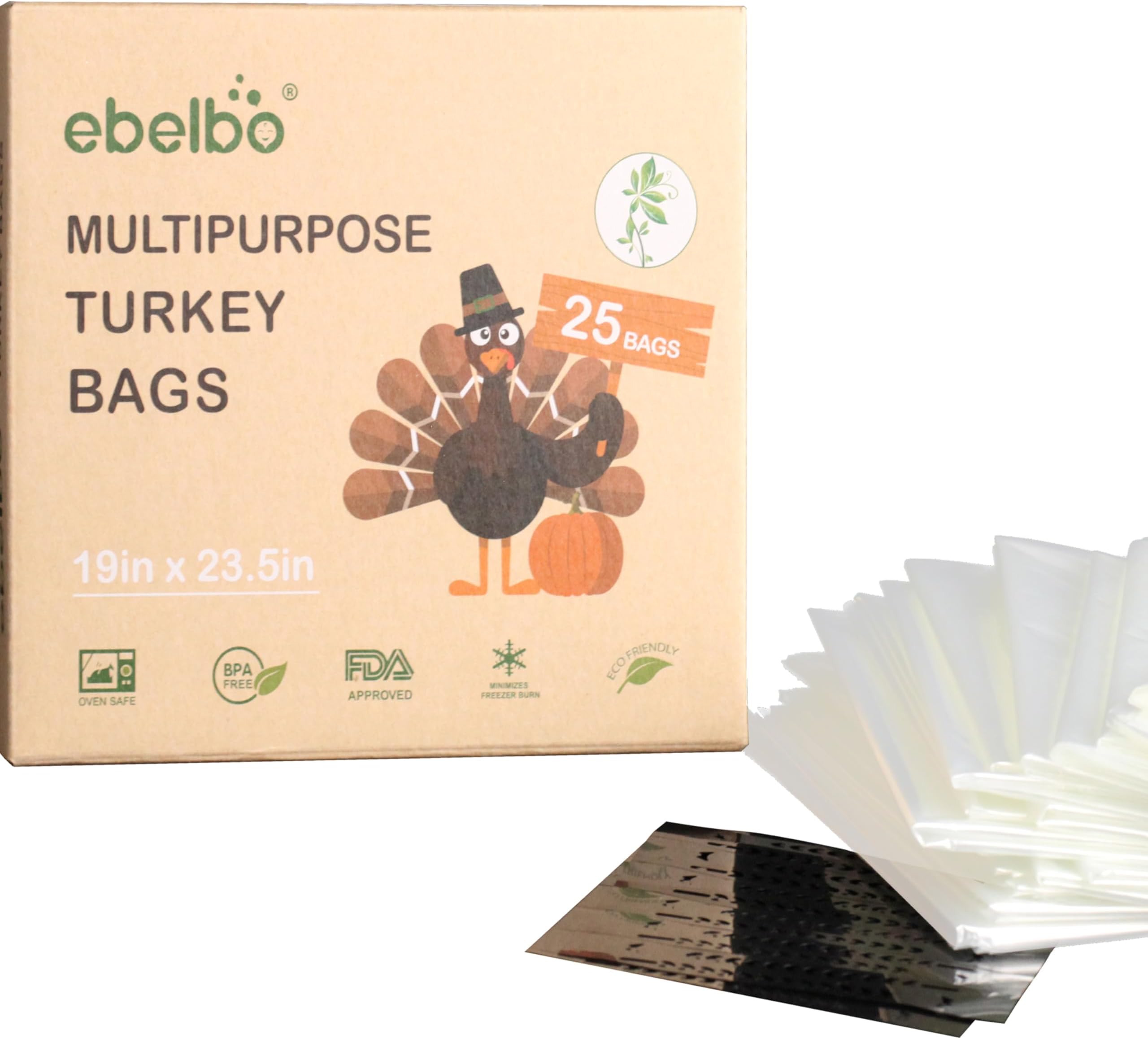 Multi-purpose Turkey Oven Bags, Home and Garden Bags for Cooking, Roasting, Freezing, Preserving, Harvesting - Large Size 19x23.5 Inch, 25 Pack