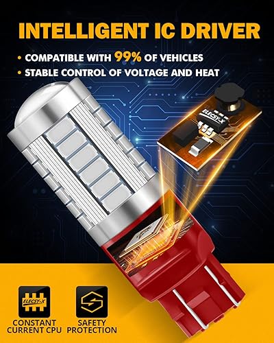 Miniatura 8 de Auxbeam 7440 7443 - Bombillas LED rojas brillantes para luces traseras T20 7441 7444, kit de repuesto para luces de freno de parada, 33 chips LED