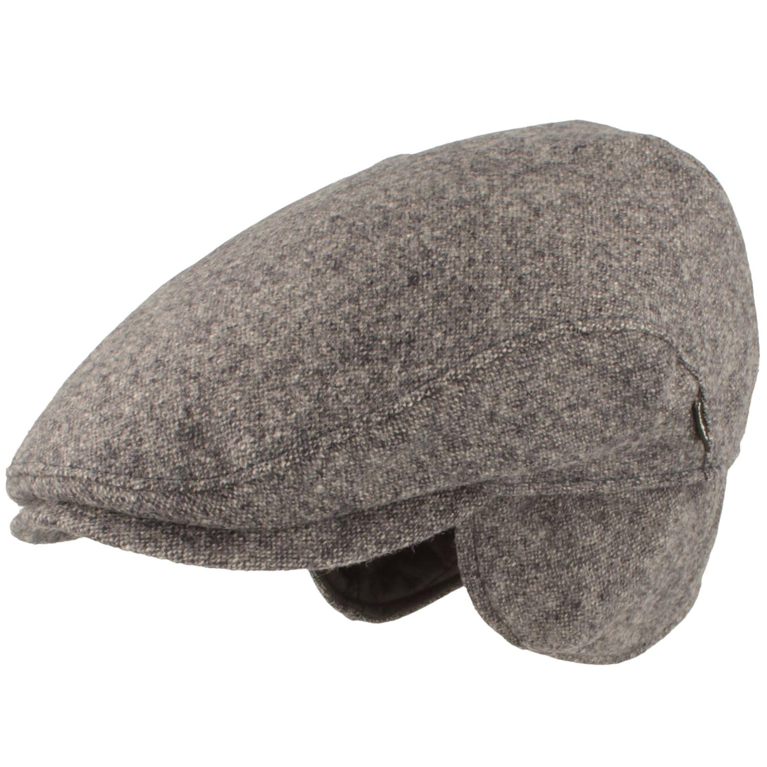 Hut Breiter Boina de Invierno con Orejeras | Gorra Gatsby | Chapela con Visera Hecha de 100% Lana en diseño de Espiga con protección para los oidos desplegable.