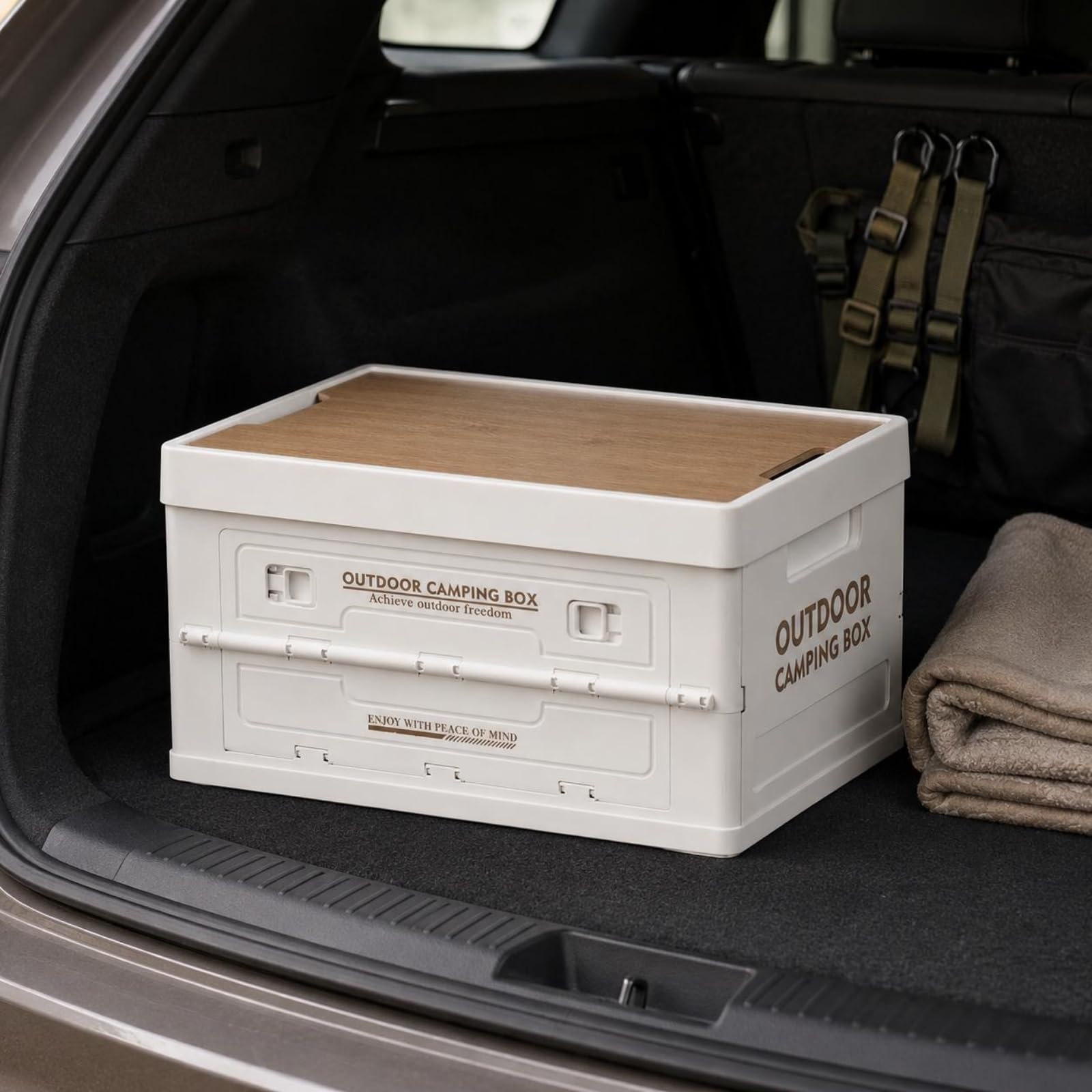 Outdoor Aufbewahrungsbox Faltbox Klappkiste Stapelbox Kiste mit Fünf Seitlichen Zugängen Und Sicherem Riegelverschluss aus PP Holzplatte für Camping, Schwarz-Rosa