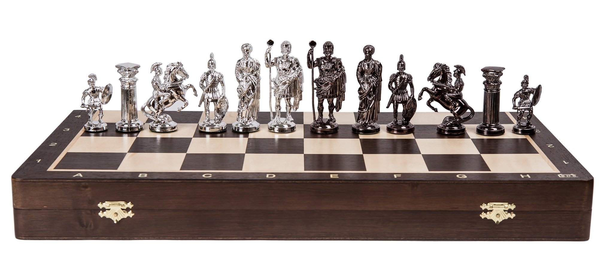 Square - Scacchi ROMANO SILVER - Scacchiera in Legno - 52 x 52 cm & Pezzi degli scacchi metallizzati