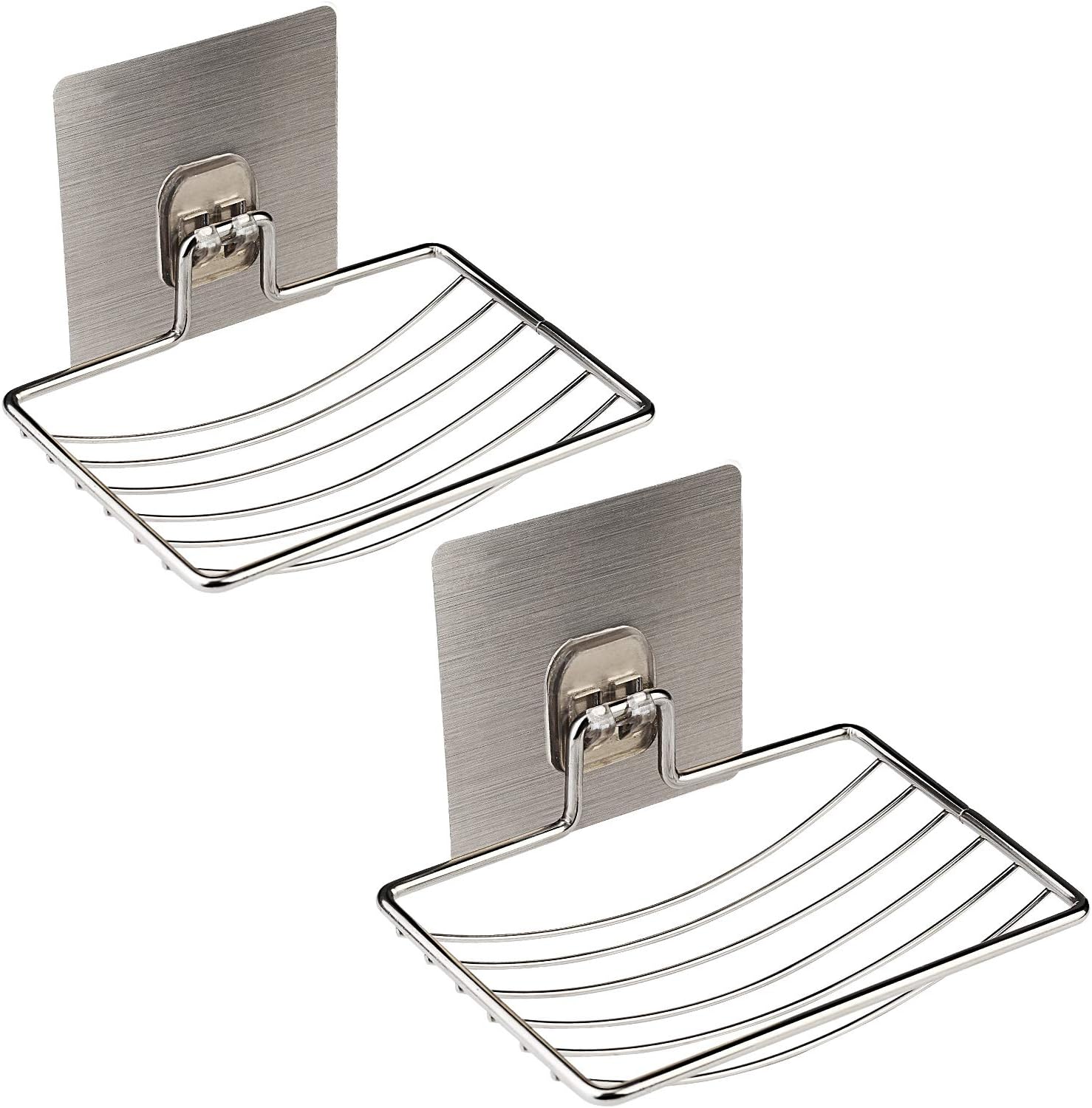 MEZOOM Soap Dish Holder, 2 Pack Self Adhesive Wall Mounted Soap Sponge Holder Stainless Steel Storage Saver Rack for Home Kitchen Bathroom Shower (Soap Dish Holder)