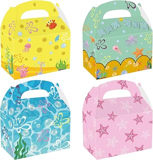 12 Pcs Cartoon Sponge Party Favor Boxes, Under the Sea Foldable Paper Goodie Boxes, Beach Pool Party Treat Boxes for Candy Snacks Gifts, Birthday Baby Shower Supplies, Underwater World Decorations