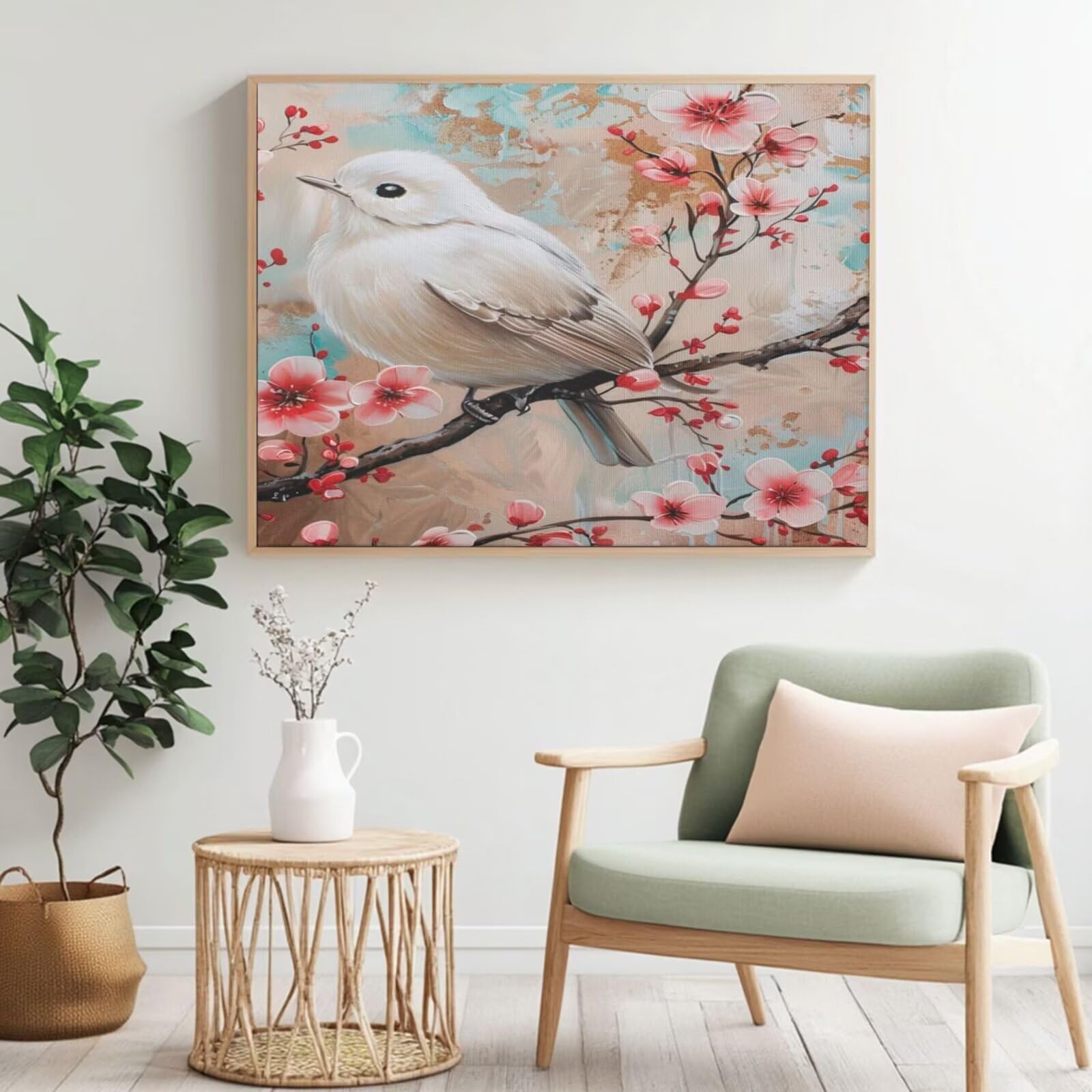 Kit per pittura con numeri per adulti, fiore di prugna, pittura con numeri per principianti, pittura acrilica con 6 pennelli, pittura a olio per decorazione da parete (95 x 70 cm, senza cornice) MK39